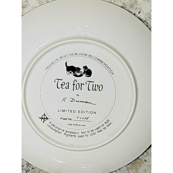 Franklin Mint Heirloom Tea For Two Fine Porcelain 8" Plate by‎ K. Duncan #F4478 - Picture 3 of 4